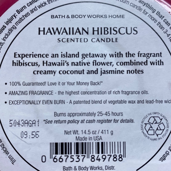 NWT Bath and Body Works Hawaiian Hibiscus 3-Wick Candle - Picture 2 of 3